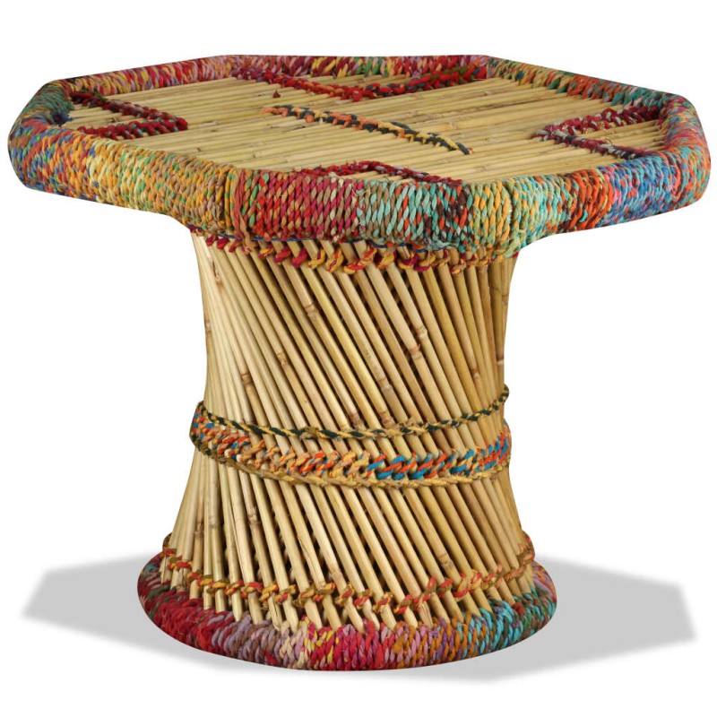Couchtisch Bambus mit Chindi-Details Mehrfarbig Couchtisch Bambus mit Chindi-Details Mehrfarbig