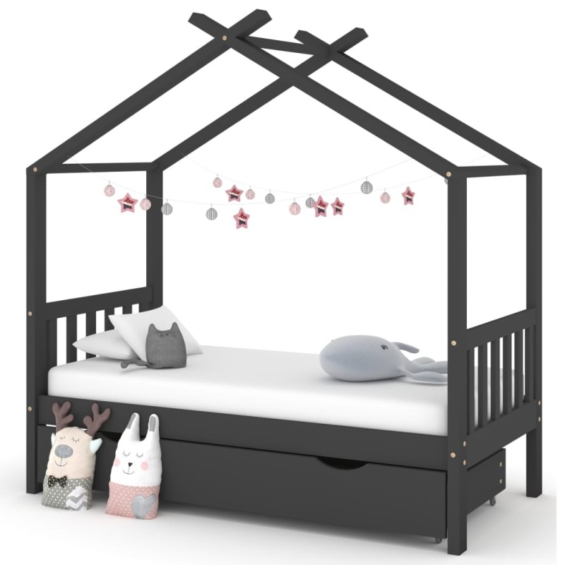 vidaXL Kinderbett mit Schublade Dunkelgrau Massivholz Kiefer 80x160 cm vidaXL Kinderbett mit Schublade Dunkelgrau Massivholz Kiefer 80x160 cm