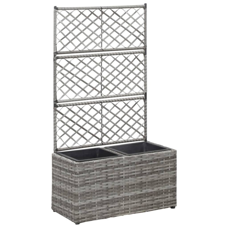 Hochbeet mit Rankgitter 2 Töpfe 58×30×107cm Poly Rattan Grau Hochbeet mit Rankgitter 2 Töpfe 58×30×107cm Poly Rattan Grau