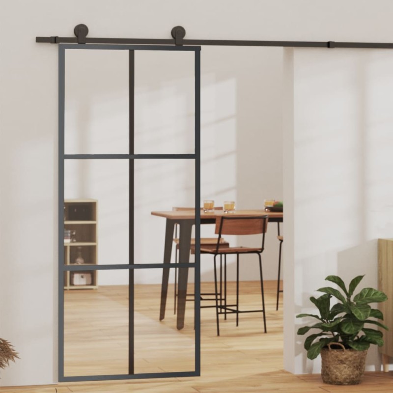 Schiebetür ESG-Glas und Aluminium 90x205 cm Schwarz Schiebetür ESG-Glas und Aluminium 90x205 cm Schwarz