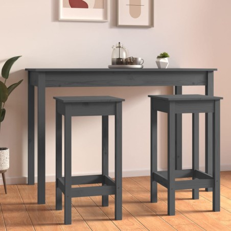 vidaXL Barstühle 2 Stk. Grau 40x40x78 cm Massivholz Kiefer