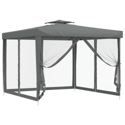 Pavillon mit Doppeldach Anthrazit 3x3x2,68 m Stoff