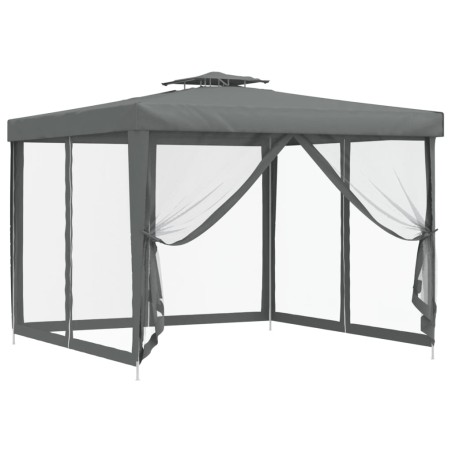 Pavillon mit Doppeldach Anthrazit 3x3x2,68 m Stoff