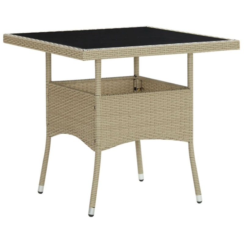 Garten-Esstisch Beige Poly Rattan und Glas Garten-Esstisch Beige Poly Rattan und Glas