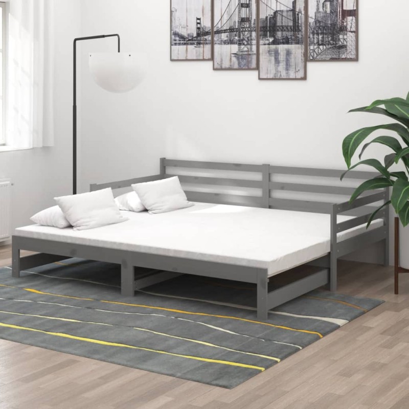 Tagesbett Ausziehbar Grau Massivholz Kiefer 2x(90x200) cm Tagesbett Ausziehbar Grau Massivholz Kiefer 2x(90x200) cm
