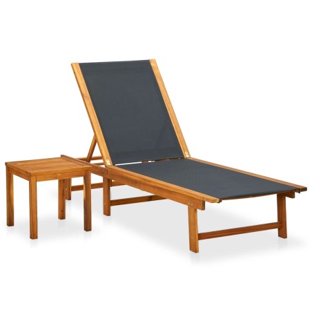 Sonnenliege mit Tisch Akazie Massivholz und Textilene