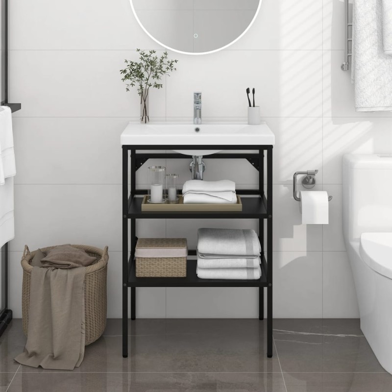 vidaXL Badezimmer Waschtischgestell Schwarz 59x38x83 cm Eisen vidaXL Badezimmer Waschtischgestell Schwarz 59x38x83 cm Eisen