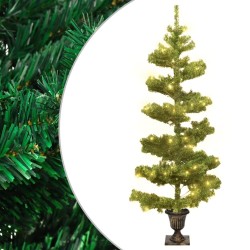 Spiral-Weihnachtsbaum mit Topf und LEDs Grün 120 cm PVC