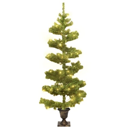Spiral-Weihnachtsbaum mit Topf und LEDs Grün 120 cm PVC