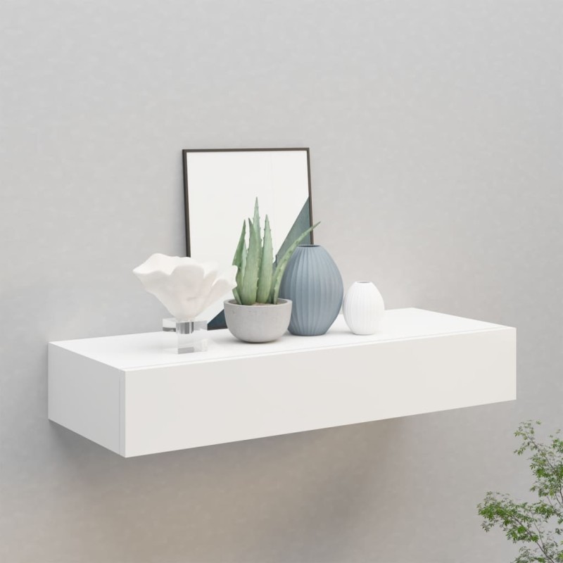 Wand-Schubladenregal Weiß 60x23,5x10 cm MDF Wand-Schubladenregal Weiß 60x23,5x10 cm MDF