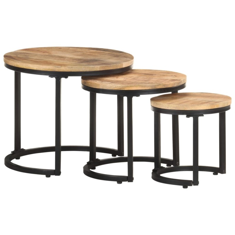 vidaXL Beistelltische 3 Stk. Raues Mangoholz vidaXL Beistelltische 3 Stk. Raues Mangoholz