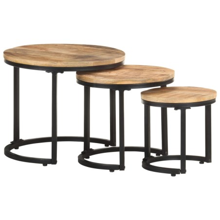 vidaXL Beistelltische 3 Stk. Raues Mangoholz  