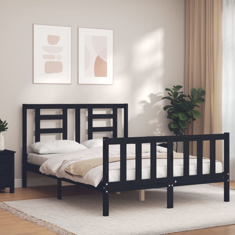 Massivholzbett mit Kopfteil Schwarz 140x200 cm Massivholzbett mit Kopfteil Schwarz 140x200 cm