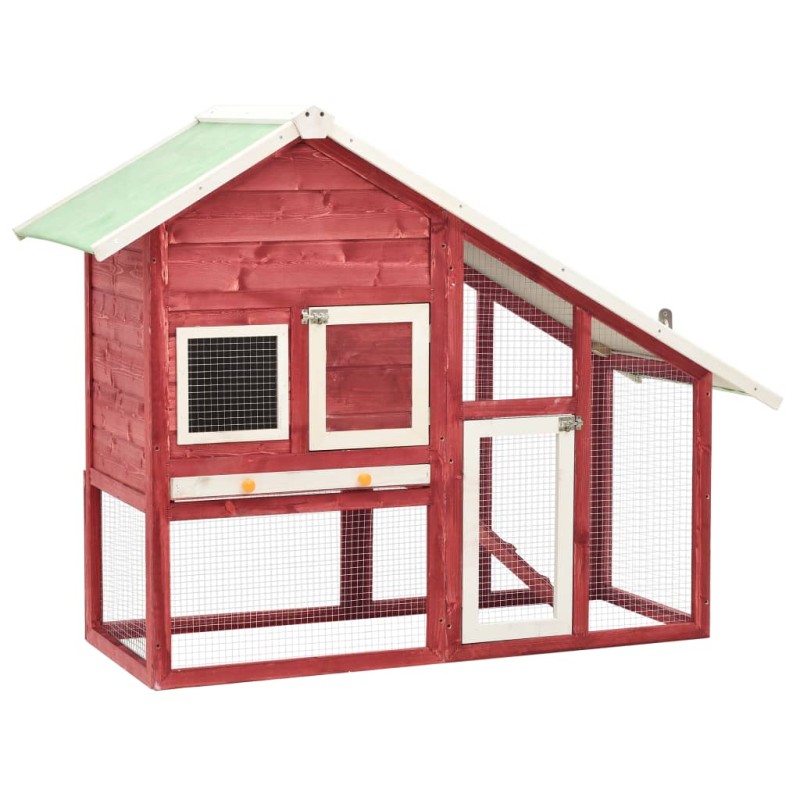 Kaninchenstall Rot und Weiß 140x63x120 cm Tanne Massivholz Kaninchenstall Rot und Weiß 140x63x120 cm Tanne Massivholz