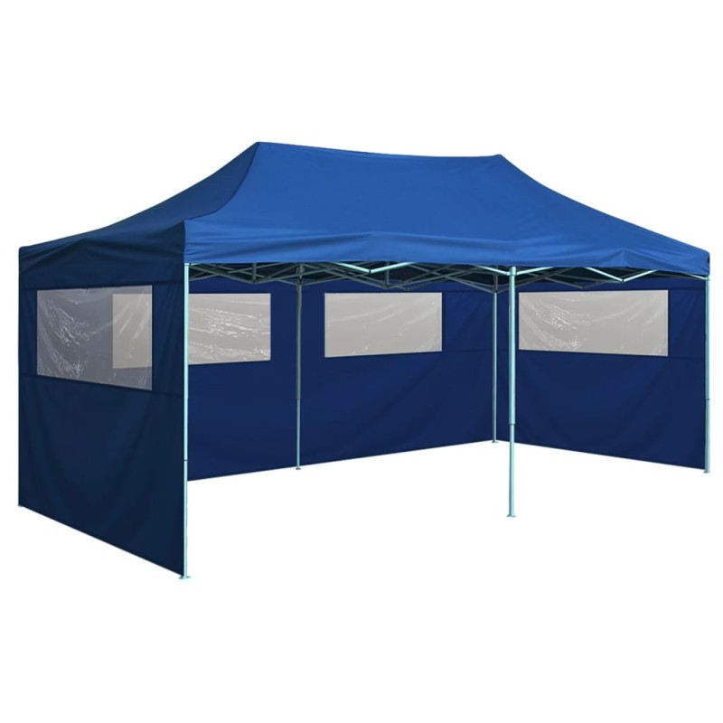 Profi-Partyzelt Faltbar mit 4 Seitenwänden 3×6m Stahl Blau Profi-Partyzelt Faltbar mit 4 Seitenwänden 3×6m Stahl Blau
