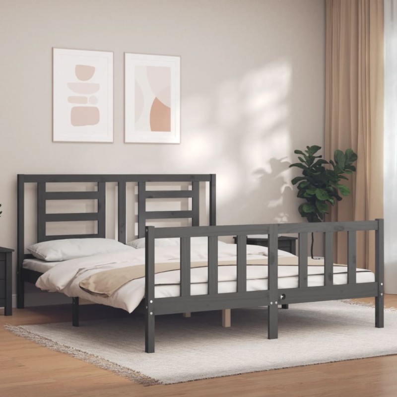 vidaXL Massivholzbett mit Kopfteil Grau vidaXL Massivholzbett mit Kopfteil Grau