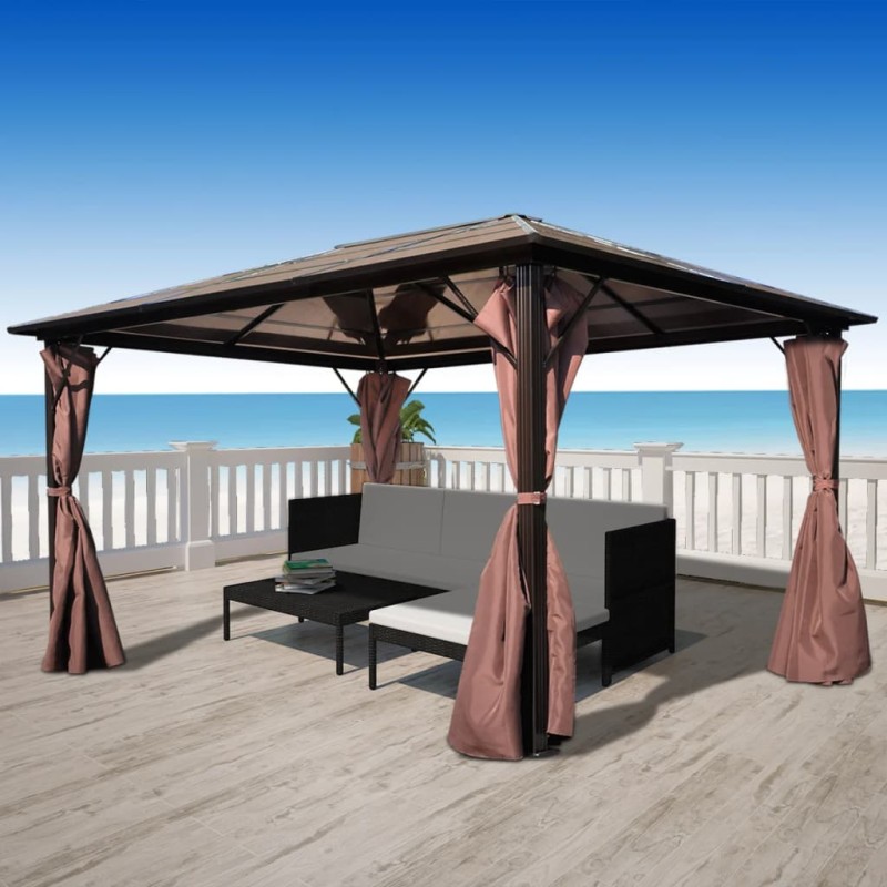 vidaXL Pavillon mit Vorhängen Braun Aluminium 400 x 300 cm vidaXL Pavillon mit Vorhängen Braun Aluminium 400 x 300 cm