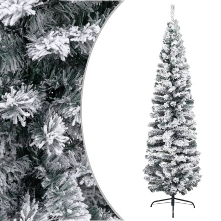 Schlanker Künstlicher Weihnachtsbaum Beschneit Grün 240 cm PVC