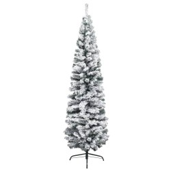 Schlanker Künstlicher Weihnachtsbaum Beschneit Grün 240 cm PVC
