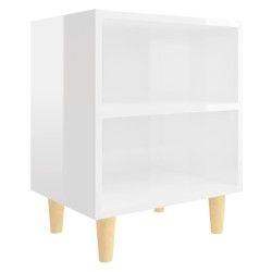 Nachttisch mit Massivholz-Beinen Hochglanz-Weiß 40x30x50cm