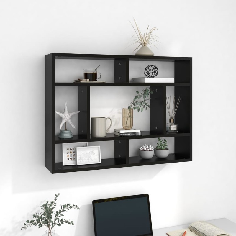 Wandregal Schwarz 75x16x55 cm Holzwerkstoff Wandregal Schwarz 75x16x55 cm Holzwerkstoff