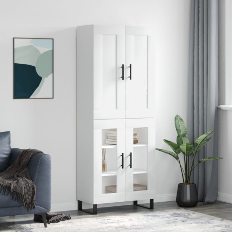 Highboard Hochglanz-Weiß 69,5x34x180 cm Holzwerkstoff