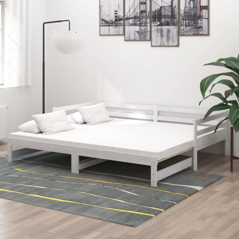 Tagesbett Ausziehbar Weiß Kiefer Massivholz 2x(90x200) cm Tagesbett Ausziehbar Weiß Kiefer Massivholz 2x(90x200) cm