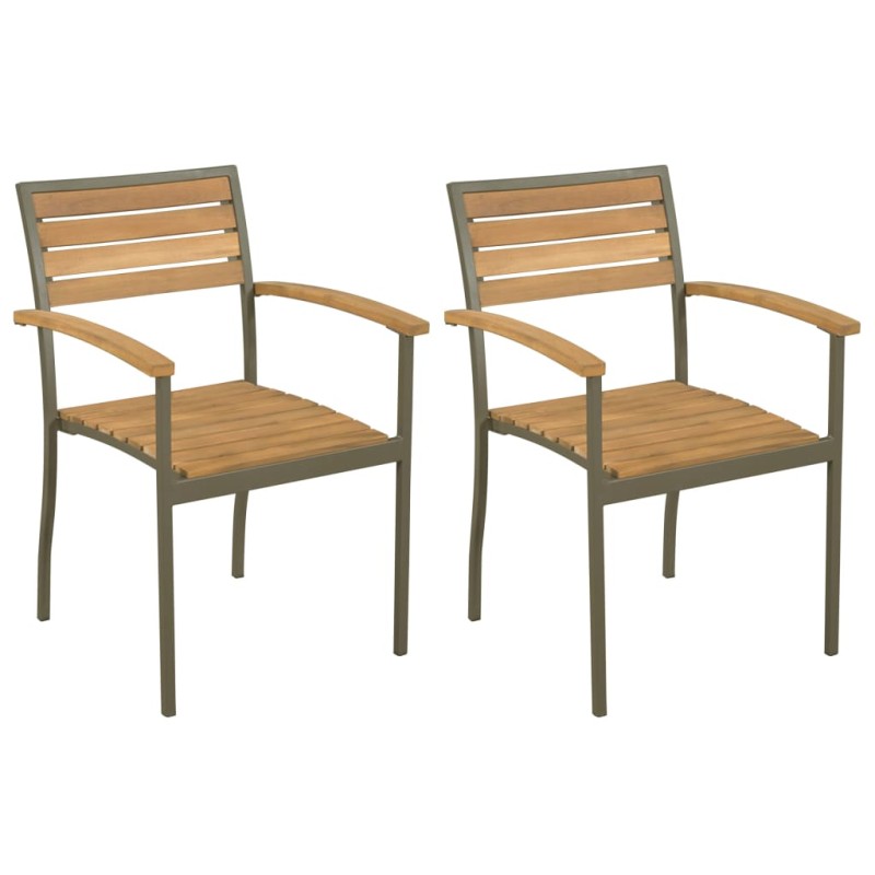 Stapelbare Gartenstühle 2 Stk. Akazie Massivholz und Stahl Stapelbare Gartenstühle 2 Stk. Akazie Massivholz und Stahl