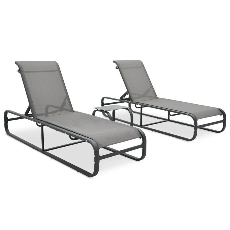 vidaXL Sonnenliegen 2 Stk. mit Tisch Textilene und Aluminium vidaXL Sonnenliegen 2 Stk. mit Tisch Textilene und Aluminium
