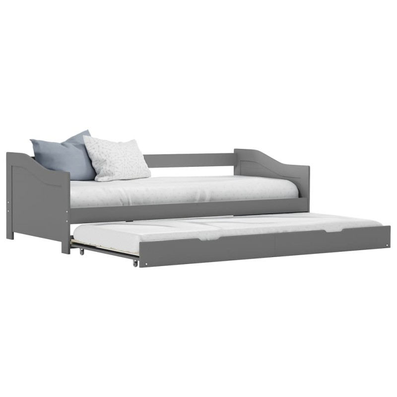 vidaXL Ausziehsofa Bettgestell Grau Kiefernholz 90×200 cm vidaXL Ausziehsofa Bettgestell Grau Kiefernholz 90×200 cm