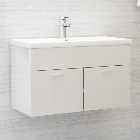 vidaXL Waschbeckenunterschrank Hochglanz-Weiß 80x38,5x46cm