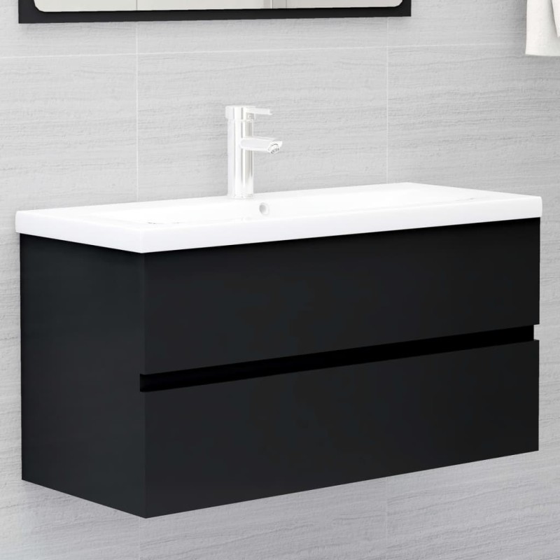 vidaXL Waschbeckenunterschrank Schwarz 90x38,5x45 cm Holzwerkstoff vidaXL Waschbeckenunterschrank Schwarz 90x38,5x45 cm Holzwerkstoff