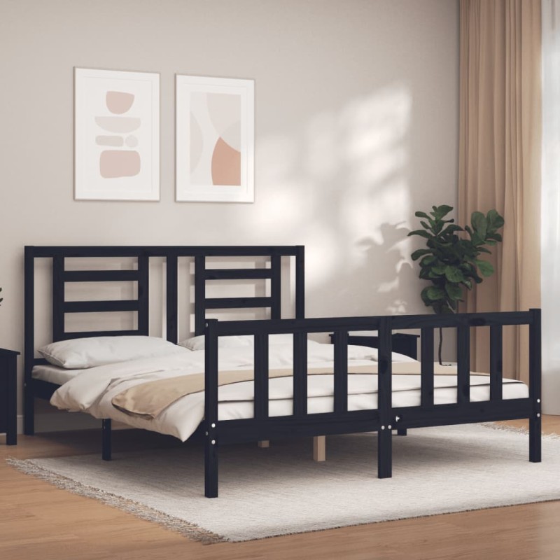 Massivholzbett mit Kopfteil Schwarz Massivholzbett mit Kopfteil Schwarz