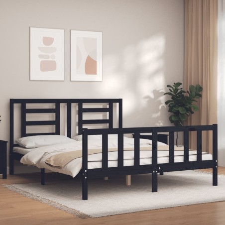 Massivholzbett mit Kopfteil Schwarz