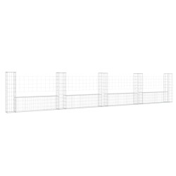 Gabionenkorb U-Form mit 5 Säulen Eisen 500x20x100 cm