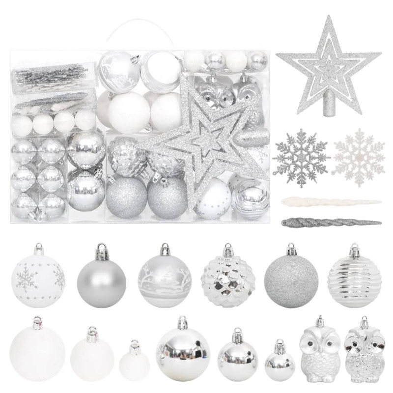 108-tlg. Weihnachtskugel-Set Silbern und Weiß 108-tlg. Weihnachtskugel-Set Silbern und Weiß