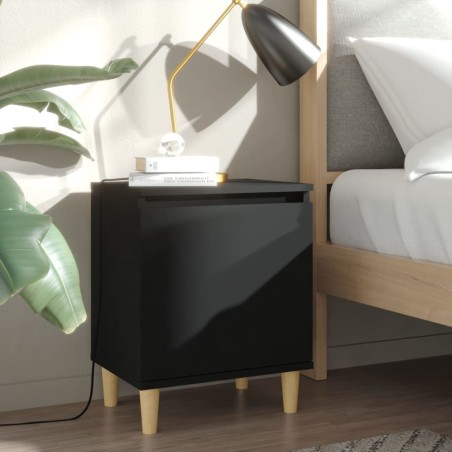 Nachttische mit Massivholz-Beinen 2 Stk. Schwarz 40x30x50 cm
