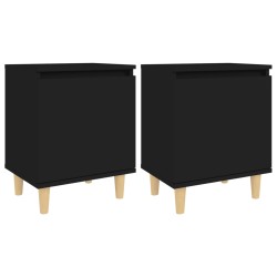 Nachttische mit Massivholz-Beinen 2 Stk. Schwarz 40x30x50 cm