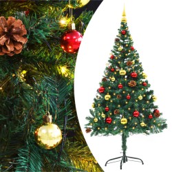 Künstlicher Weihnachtsbaum mit Kugeln und LEDs Grün 150 cm