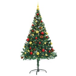 Künstlicher Weihnachtsbaum mit Kugeln und LEDs Grün 150 cm