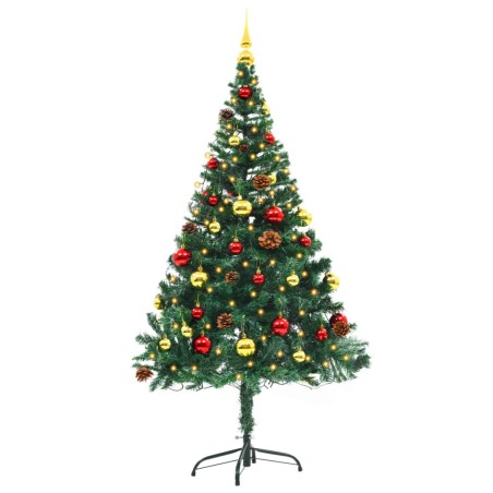 Künstlicher Weihnachtsbaum mit Kugeln und LEDs Grün 150 cm