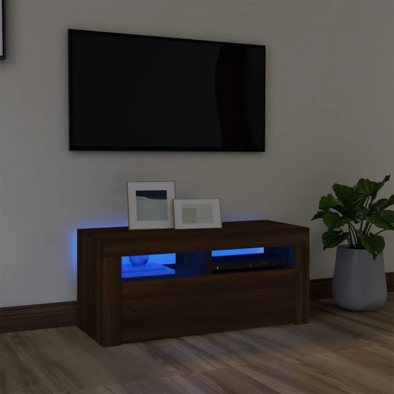 TV-Schrank mit LED-Leuchten Braun Eichen-Optik 90x35x40 cm TV-Schrank mit LED-Leuchten Braun Eichen-Optik 90x35x40 cm
