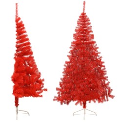 Künstlicher Halb-Weihnachtsbaum mit Ständer Rot 240 cm PVC