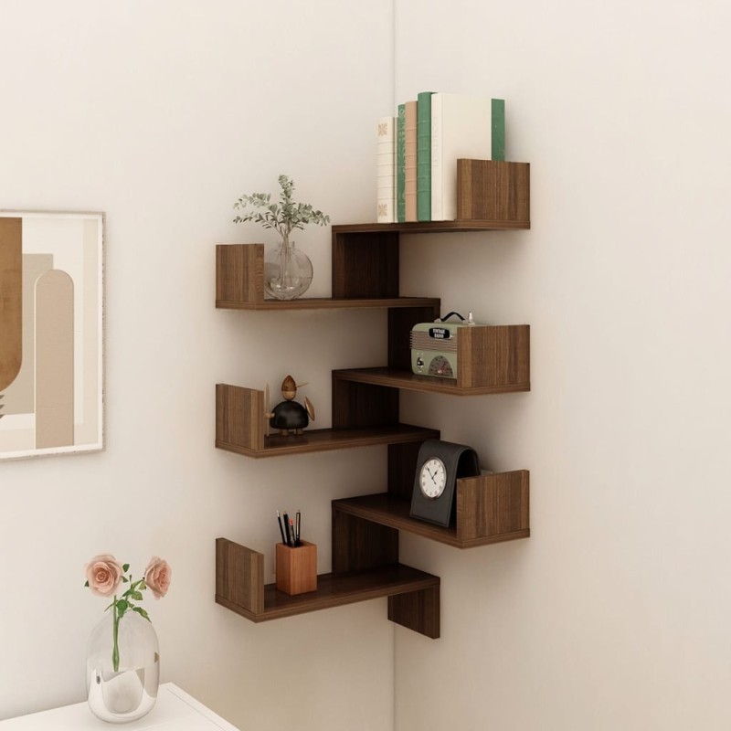 Wand-Eckregale 2 Stk. Braun Eiche 40x40x50 cm Holzwerkstoff Wand-Eckregale 2 Stk. Braun Eiche 40x40x50 cm Holzwerkstoff