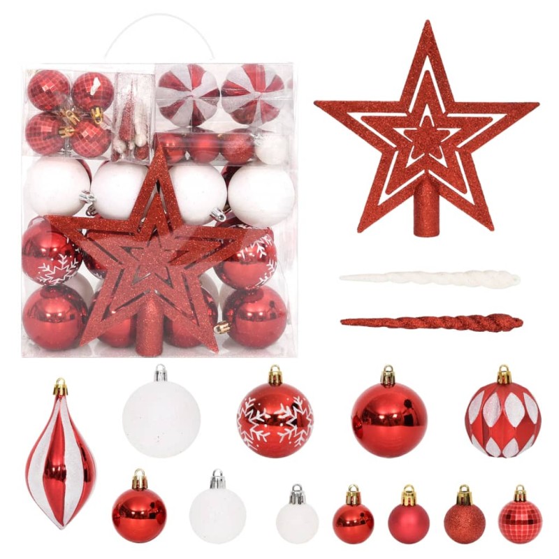 64-tlg. Weihnachtskugel-Set Rot und Weiß 64-tlg. Weihnachtskugel-Set Rot und Weiß