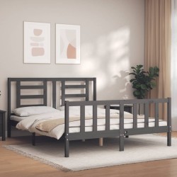 Massivholzbett mit Kopfteil Grau 160x200 cm