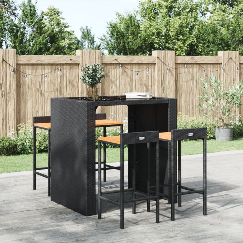 Barhocker 4 Stk. Schwarz Poly Rattan und Massivholz Akazie Barhocker 4 Stk. Schwarz Poly Rattan und Massivholz Akazie