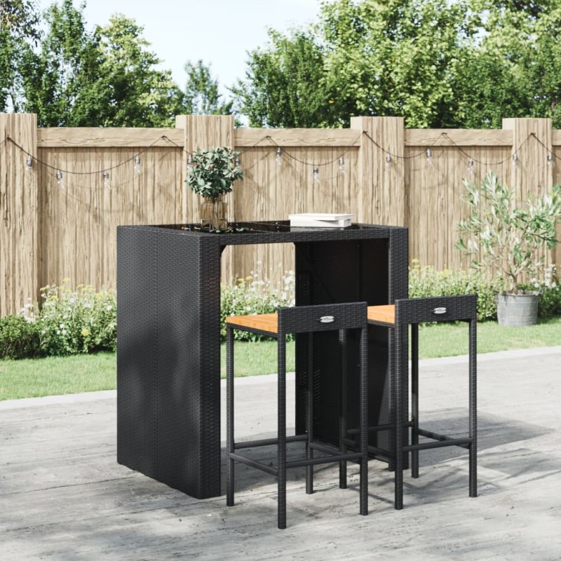 vidaXL Barhocker 2 Stk. Schwarz Poly Rattan und Massivholz Akazie vidaXL Barhocker 2 Stk. Schwarz Poly Rattan und Massivholz Akazie