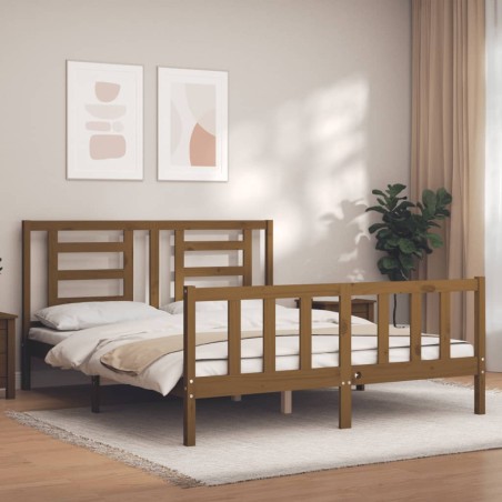 Massivholzbett mit Kopfteil Honigbraun 160x200 cm