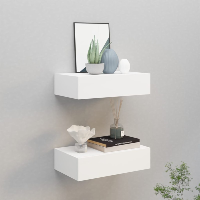 Wand-Schubladenregale 2 Stk. Weiß 40x23,5x10 cm MDF Wand-Schubladenregale 2 Stk. Weiß 40x23,5x10 cm MDF